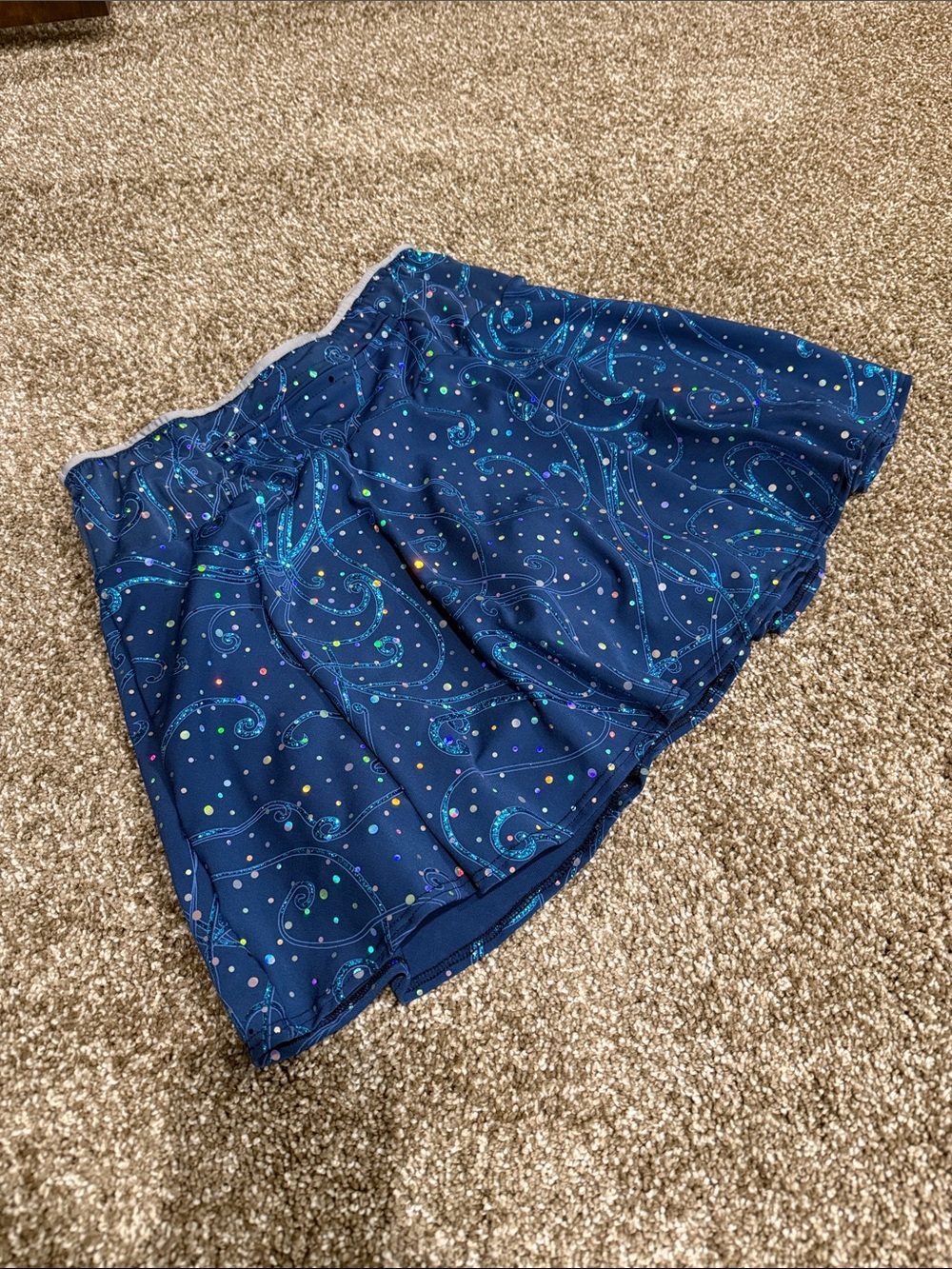 Sparkle Skirt Navy Blue Skirt with Shorts - Iridescent Dot Pattern